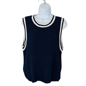 Rag & Bone Women's Size L Meghan Contrast Stripe Navy White Sweater Vest NEW